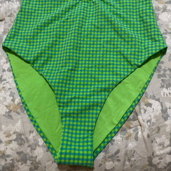 WeWoreWhat Neon Green Gingham Racerback One-Piece Swimsuit • M • NWT - Picture 4 of 8
